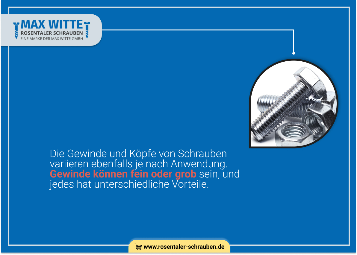 Gewinde und Köpfe von Schrauben