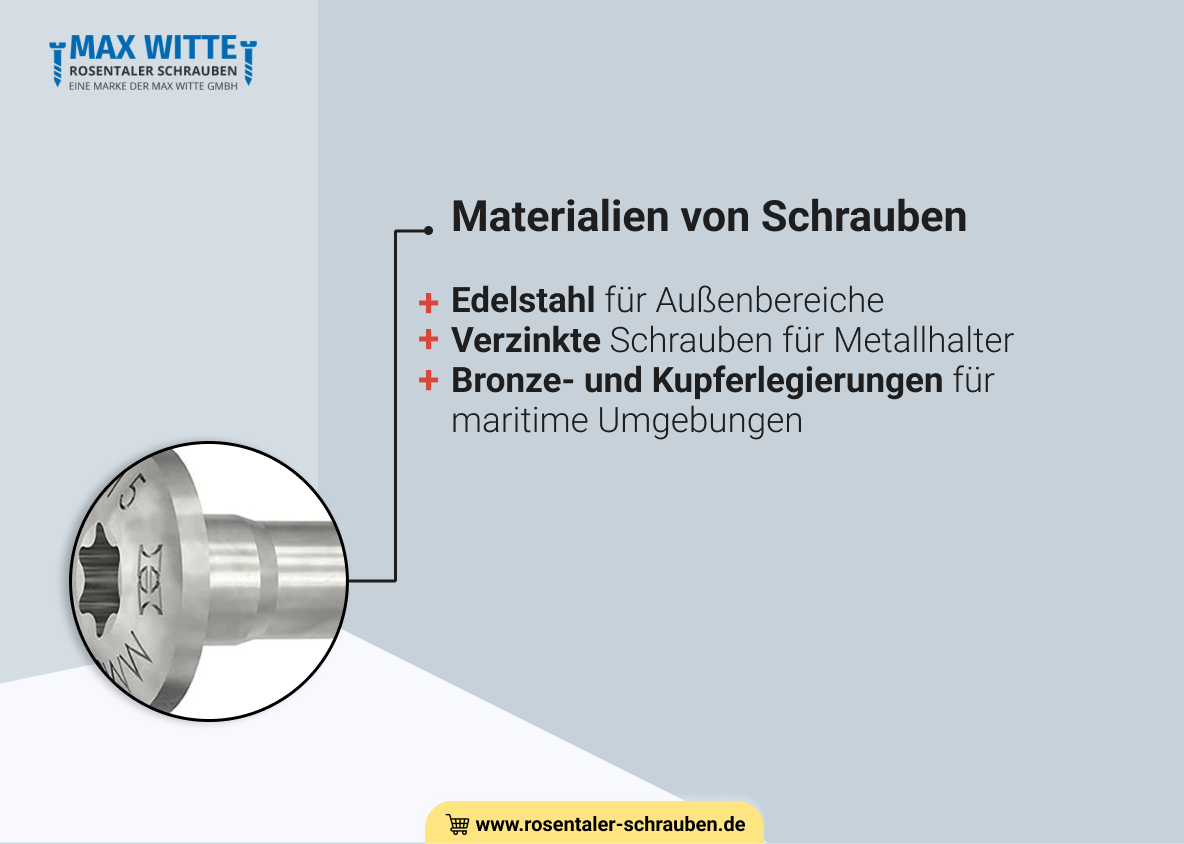 Materialien von Schrauben