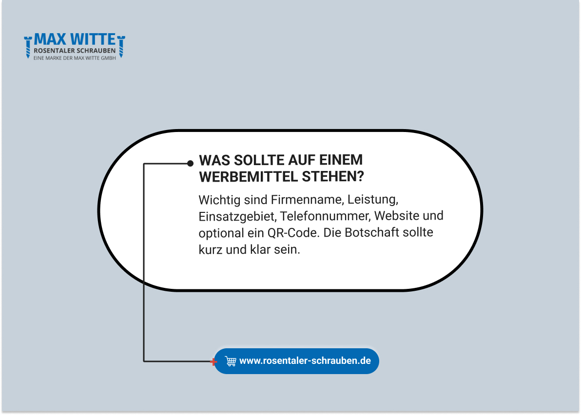 Was sollte auf einem Werbemittel stehen?