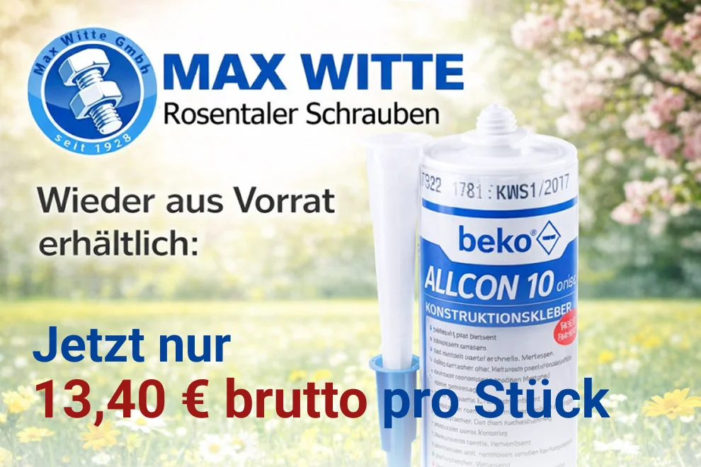 Beko Allcon 10 Konstruktionskleber wieder aus Vorrat erhältlich bei Max Witte