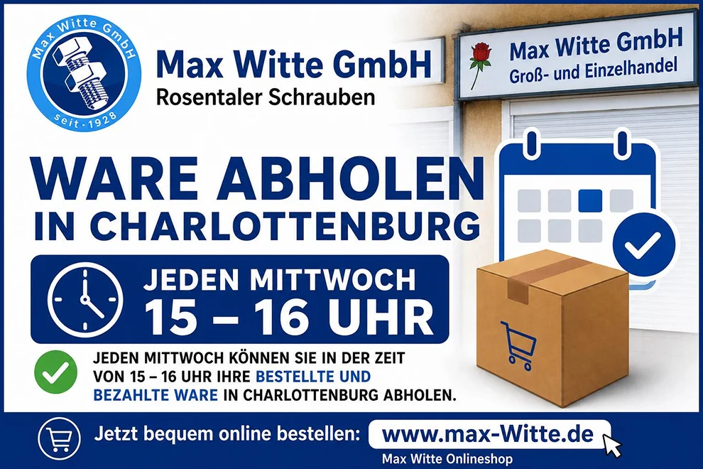 Ware abholen in Charlottenburg jeden Mittwoch von 15 bis 16 Uhr bei Max Witte GmbH