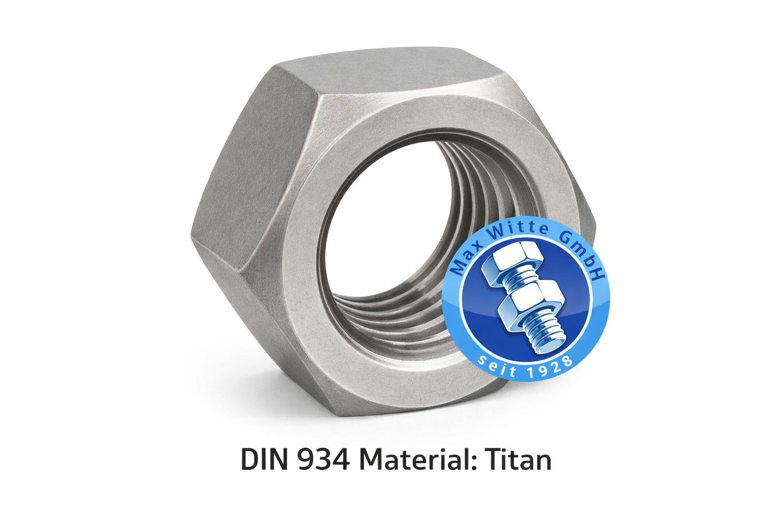 Sechskantmutter Titan Grade 2 nach DIN 934 für zuverlässige Schraubverbindungen.