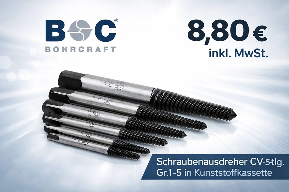 Bohrcraft Schraubenausdreher CV-5-teilig Gr. 1 bis 5 für abgebrochene Schrauben und Bolzen