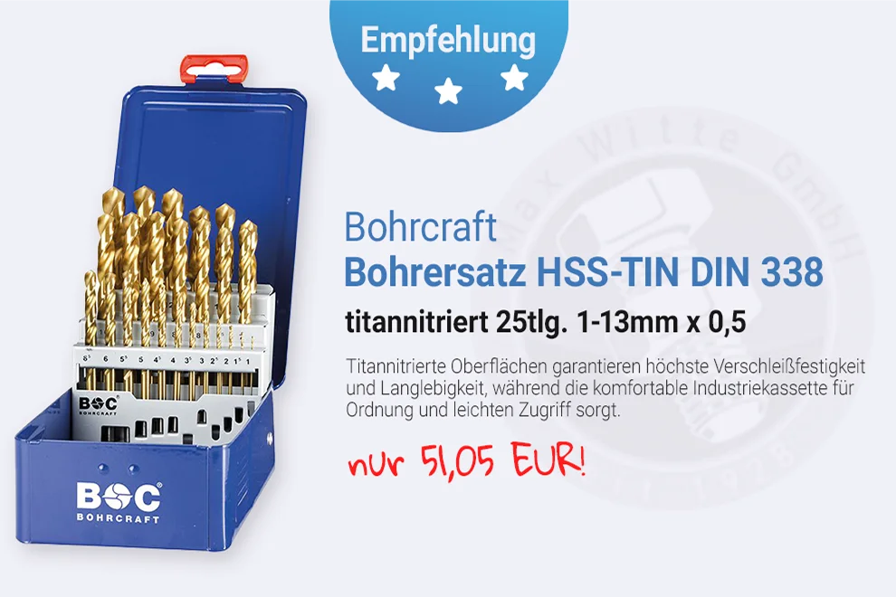 Bohrcraft Bohrersatz HSS-TiN DIN 338 25-teilig für Metallbohrungen