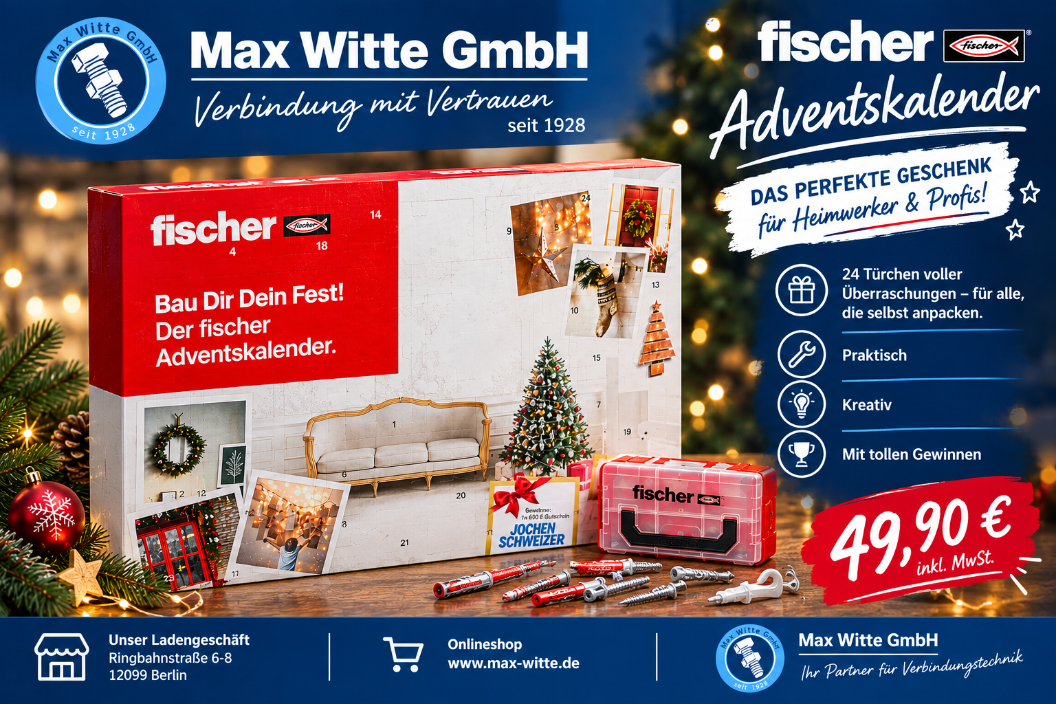 Fischer DIY Adventskalender für verschiedene Befestigungsanwendungen.