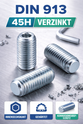 Gewindestift mit Kegelkuppe DIN 913 stahl verzinkt 10.9 (45H) M3 x 5